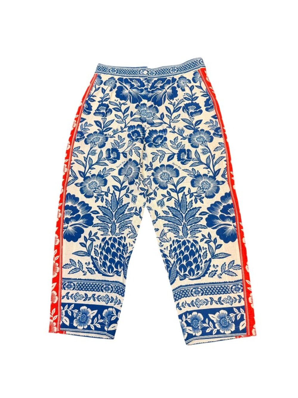 Farm Rio Linen Floral Pants Blue & Red XL